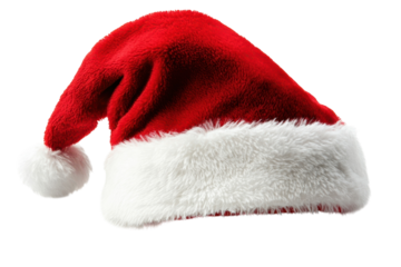 The magic of Christmas embodied in Santa s hat promising joy and wonder with fluffy trim on black isolated on transparent background. Generative Ai.