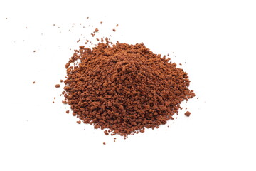 instant coffee granules, coffee beans isolated on white background