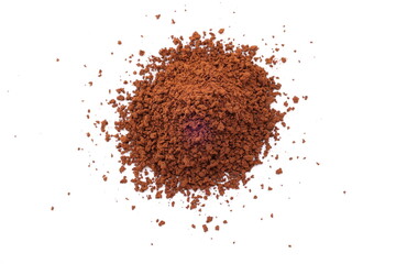 instant coffee granules, coffee beans isolated on white background