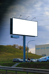 Large white billboards for outdoor advertising and information boards along the roads and on the streets of the city. 