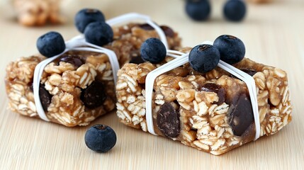 Homemade granola bars with blueberries healthy and delicious snack
