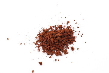 instant coffee granules, coffee beans isolated on white background