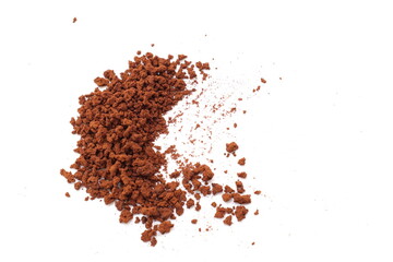 coffee beans isolated on white, Finely ground roasted coffee, coffee powder
