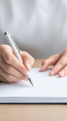 Focused Productivity: Hand Writing in Notebook with Pen, Ideas for Business, Study, and Creative Work in a Clean, Modern Setting