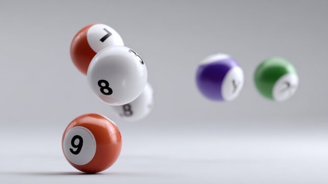 Bunch of numbered balls are flying through the air