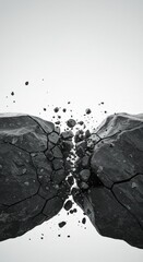Two large, cracked rocks break apart with an explosion of debris from the center