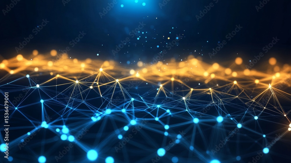 Poster abstract background of technological innovation with interconnected lines and dots for digital use