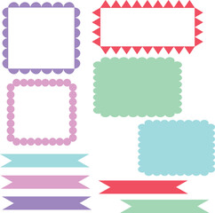 Set of beautiful frames and ribbons, ornaments, frames for inscriptions, gift cards ornaments