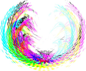 Rainbow flapping wings made of halftone dots or polka dots with a sector for copying text. Vector.