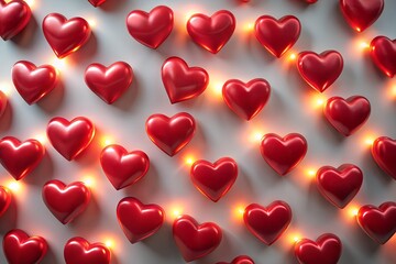 glowing red hearts on white