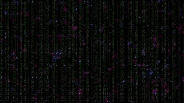 Binary number animation with digital pixel background. 