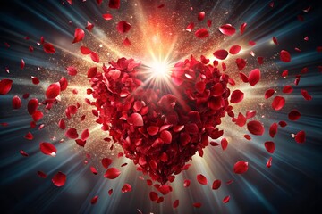 heart burst effect with red petals