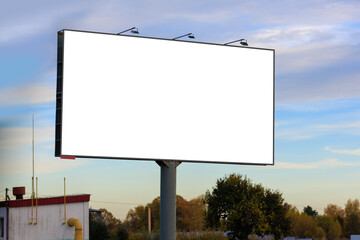 White billboard along the highway. Background for design and advertising.