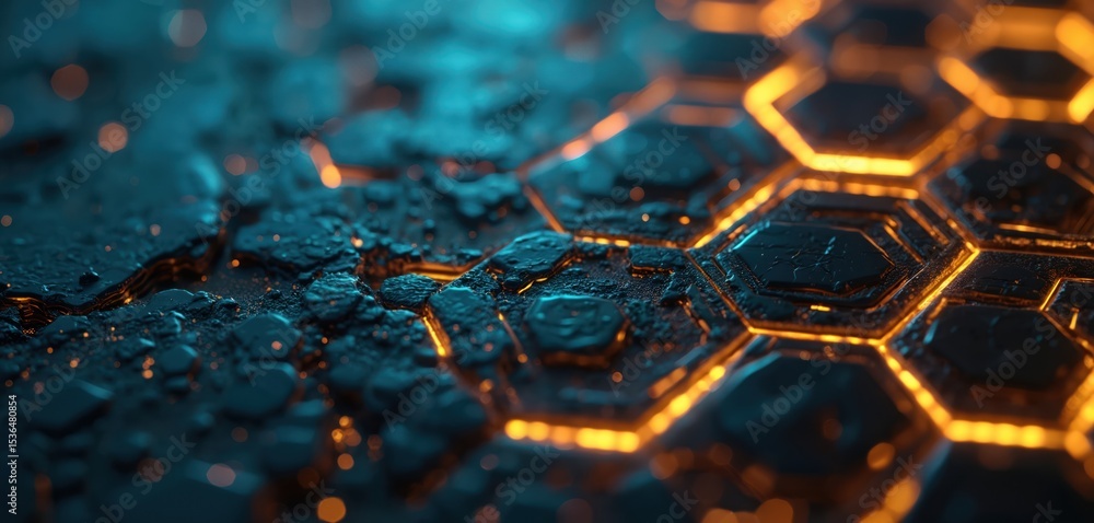 Aufkleber abstract futuristic background with hexagon pattern. glowing lights, geometric design, digital art. 