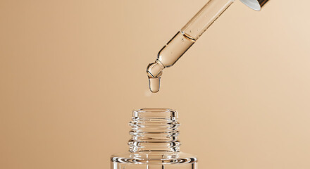 Essential Oil Dropper  Close-up of a Glass Dropper Dispensing Liquid onto a Bottle