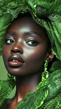 Verdant Vogue: A Portrait of Emerald Elegance and Melanin Majesty