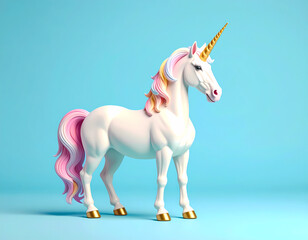 Magical White Unicorn with Pink Mane Cartoon Render