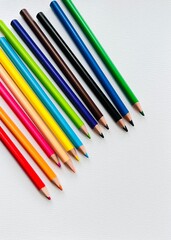 Colored pencils on a white background, foreground