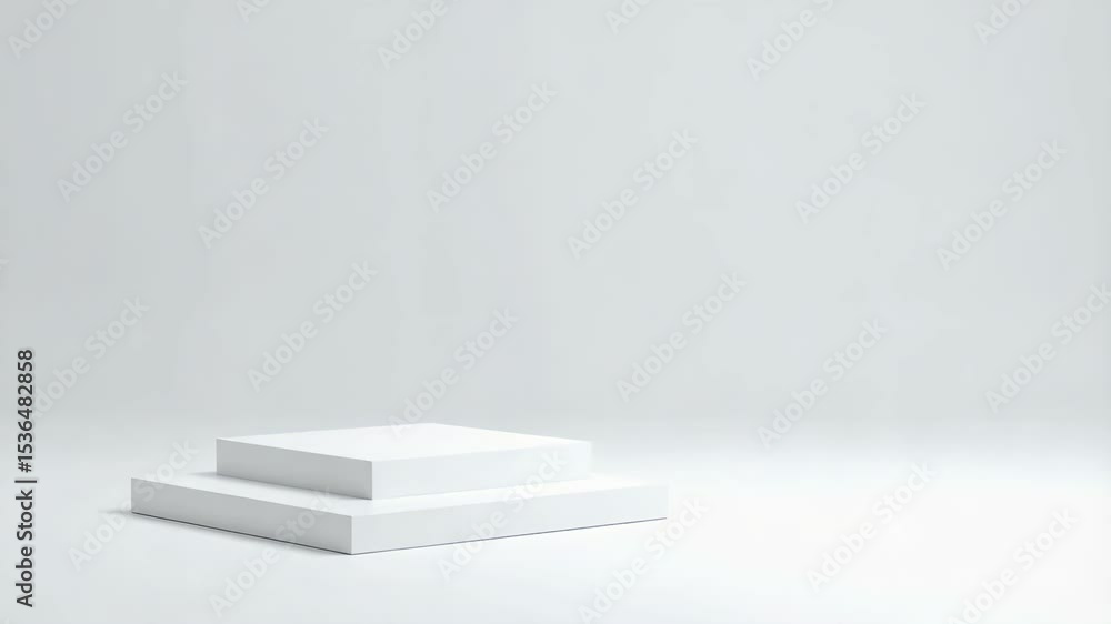 Aufkleber blank white product display stand with two levels in a simple studio setting for showcasing merchand