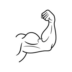 Flexed strong arm vector illustration, biceps muscle silhouette, isolated on white background
