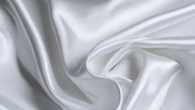 Elegant flowing white satin fabric creating soft waves and folds in a seamless design for background textures and luxurious textiles