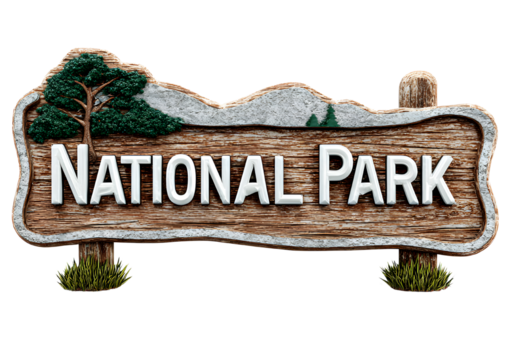 Vintage-style national park sign illustration with a transparent background in PNG format, perfect for travel and nature-themed designs.