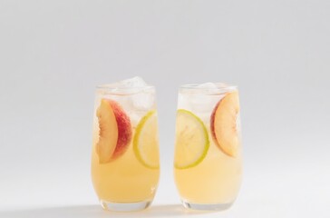 Cool Peach Lemonade with Ice Cubes in Transparent Glasses Healthy Summer Refreshment for Cafe