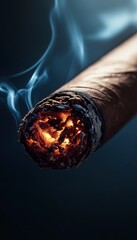 Captivating Moment Glowing Cigar Ember Illuminates Rich Aromas and Textures for Relaxation