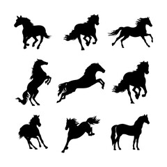 horse silhouettes collection set poses