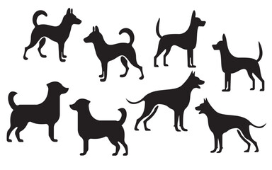 Dog Silhouette Vector Set   Various Breeds and Poses in Logo and Sign Style