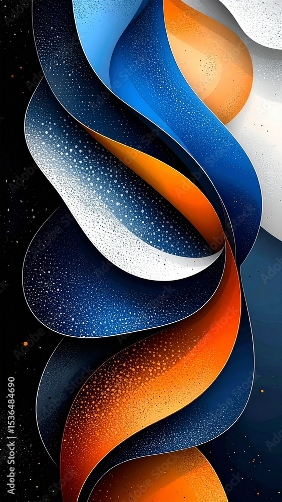 Poster abstract swirling forms: an image featuring abstract swirling forms in shades of blue, orange and wh