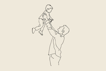 line art of father holding baby for father’s day celebration