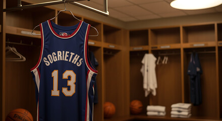 NBA Basketball Jersey Hanging in Locker Room Number 13