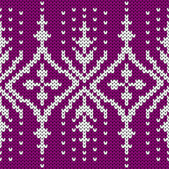White flower clusters on a dark pink background in a seamless weave pattern for winter.