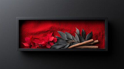 Red floral arrangement in black frame modern minimalist home decor art