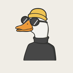 Duck Wearing a Sunglass with Bennie Meme Sticker T-shirt Vector Cute Illustration