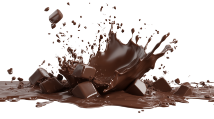 Chocolate explosion, chocolate splash, and high resolution, chocolate splash, chocolate spread, in perfect pictures, stunning form of chocolate splash, on a transparent backgrounds