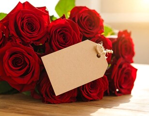Red roses bouquet with tag