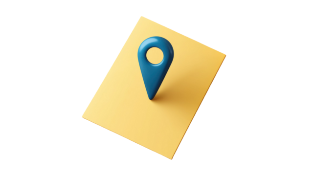 Title: Pinned Yellow Sticky Note with Blue Pushpin Isolated on White Background  Reminder or Idea Concept