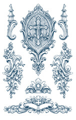 Vintage Baroque Victorian frame border flower pattern vector floral engraved scroll ornament leaf retro decorative design. filigree calligraphic heraldic shield swirl