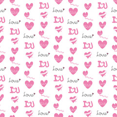 White background pink love lettering heart seamless pattern background

