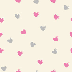 Beige background pink gray heart seamless pattern background

