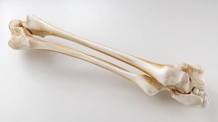 Naklejka premium Realistic 3D rendering of isolated human tibia bone in bent leg position, showing accurate joint surface and shaft for anatomical and medical education