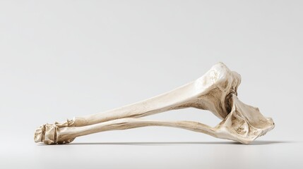 Realistic 3D rendering of isolated human tibia bone in bent leg position, showing accurate joint surface and shaft for anatomical and medical education