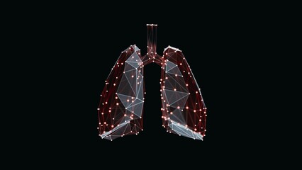 3d render of a vibrant, low-poly lungs over dark background. Human lungs wireframe made of light points. 3d illustration