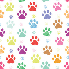 Fototapeta premium Colorful vibrant paw prints pattern