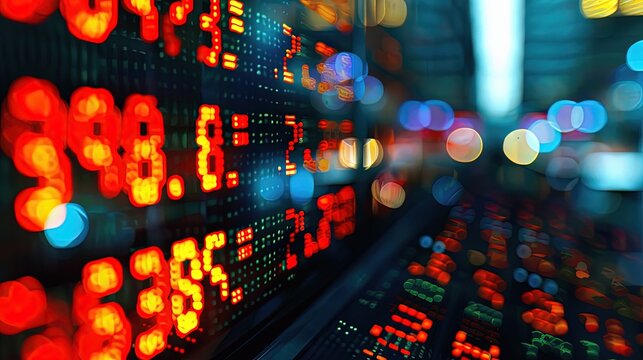 Abstract Blur of Stock Market Data with Red and Green Numbers