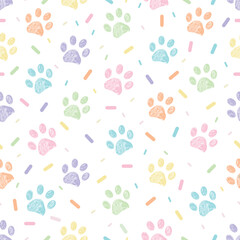 Candies seamless fabric design pattern with paw prints.eps