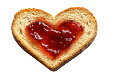 Heart shaped toast slathered with sweet strawberry jam embodies a delicious sign of love against a isolated on transparent background. Generative Ai.