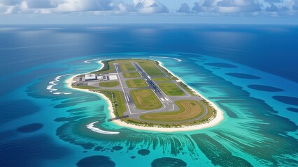 Aerial View of a Tropical Island with Runway and Clear Waters © Chayanan
